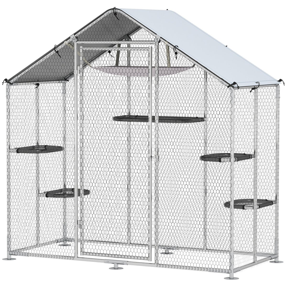 Large Catio Outdoor Cat Enclosure with Waterproof Cover, Walk-in Cat Patio w/ 5 Adjustable Platforms & Hammock