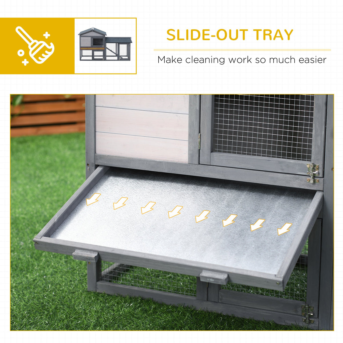 Outdoor Rabbit Hutch Wooden Bunny Cage Guinea Pig House With Run Area Removable Tray Asphalt Roof Lockable Doors Ramp Gray