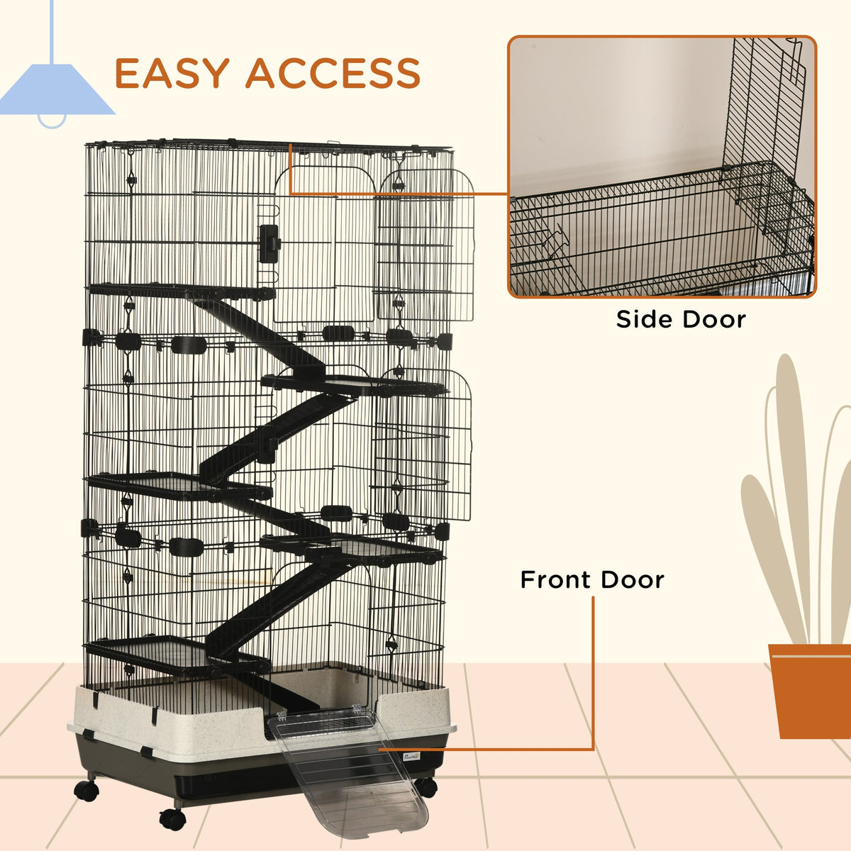 6-tier Platform Rolling Small Animal Rabbit Cage with a Large Living Space, Black
