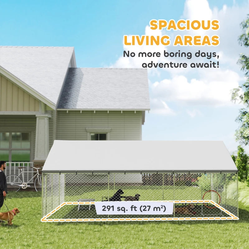 Heavy Duty Outdoor Dog Kennel With Waterproof Roof, 2 Secure Latches, Chain Link Dog Run For Backyard, 20' X 15' X 8',Multiple Packages