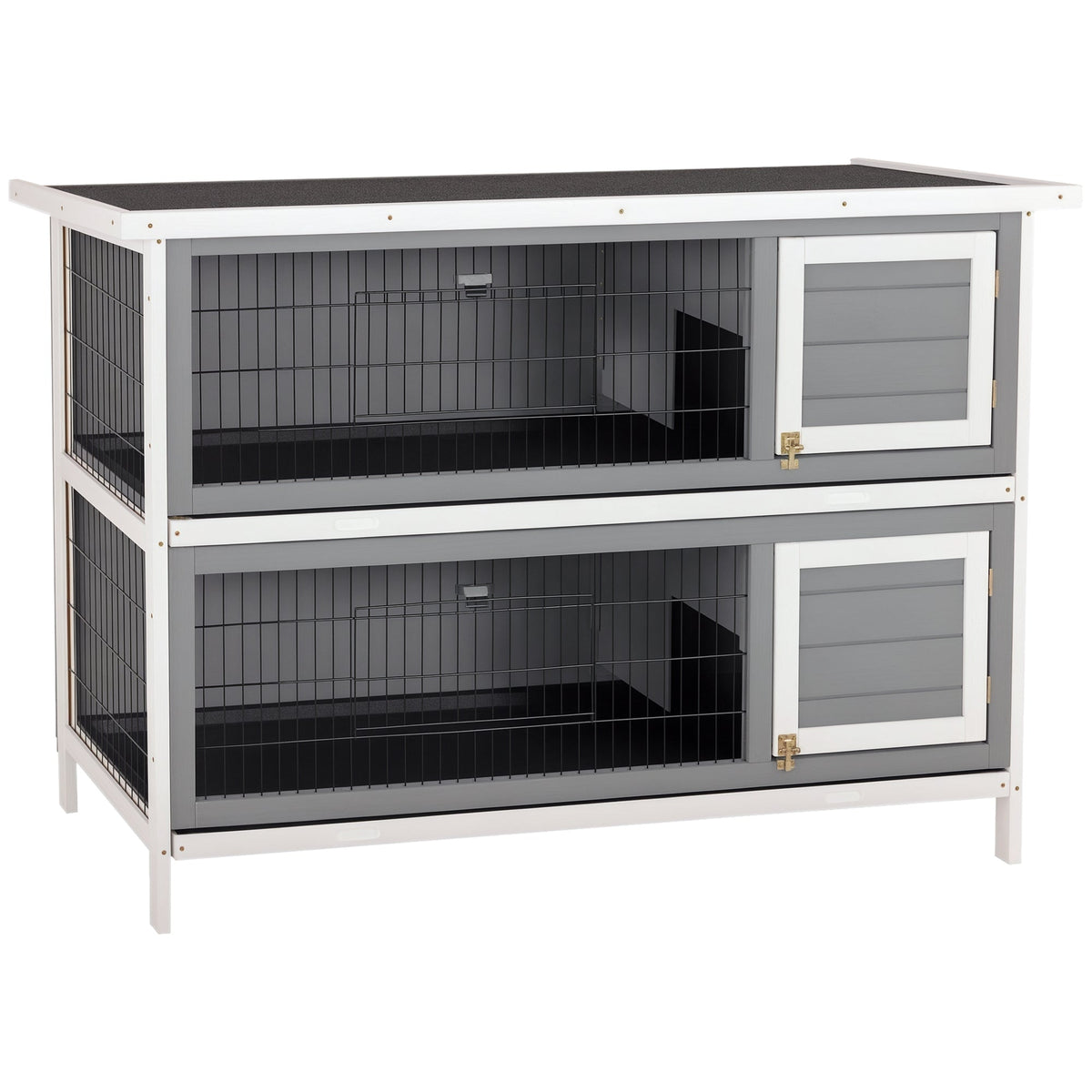 54" 2-Story Large Rabbit Hutch Bunny Cage Wooden Pet House Small Animal Habitat with Lockable Doors, No Leak Tray and waterproof Roof for Rabbits, Chickens, Ducks, Outdoor/Indoor Dark Gray