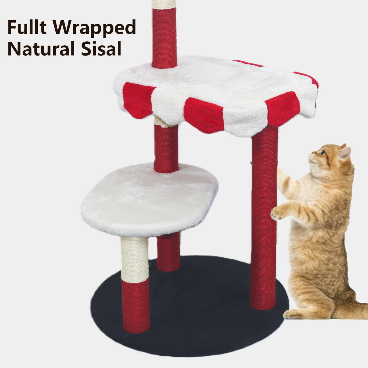 Cat Tree with Cozy Perch & Scratching Posts - Red & White Design Multi-Level Cat Furniture for Kittens/Cats to Climb, Rest & Play