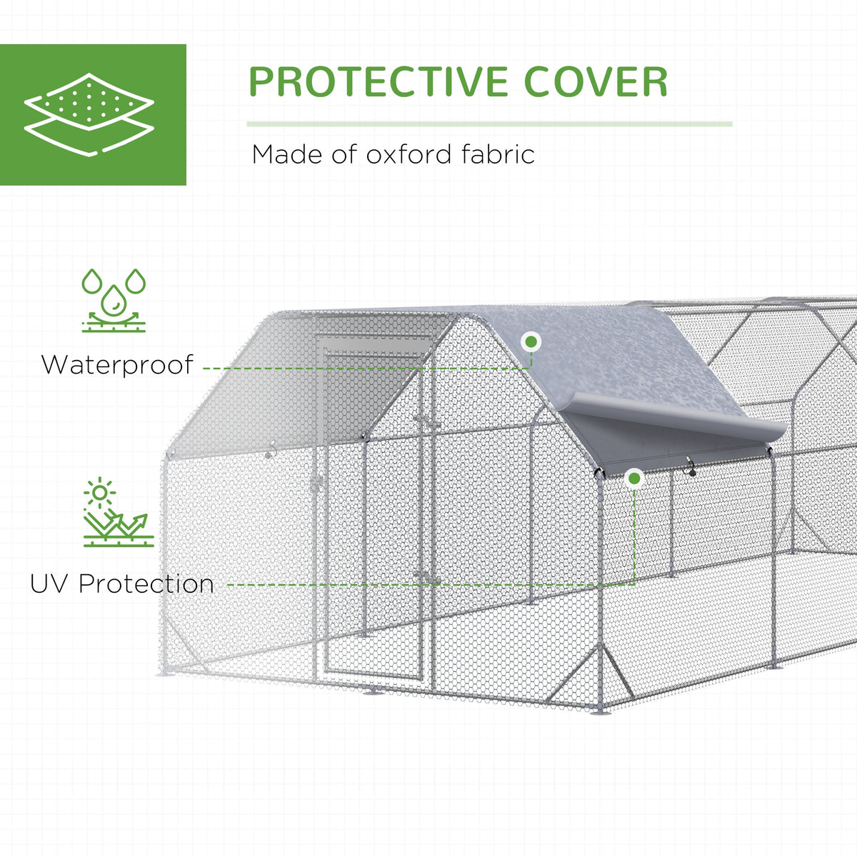 Large Chicken Coop Metal Chicken Run with Waterproof and Anti-UV Cover, Flat Shaped Walk in Fence Cage Hen House for Outdoor and Yard Farm Use, 1" Tube Diameter, 9.2 x 24.9 x 6.4