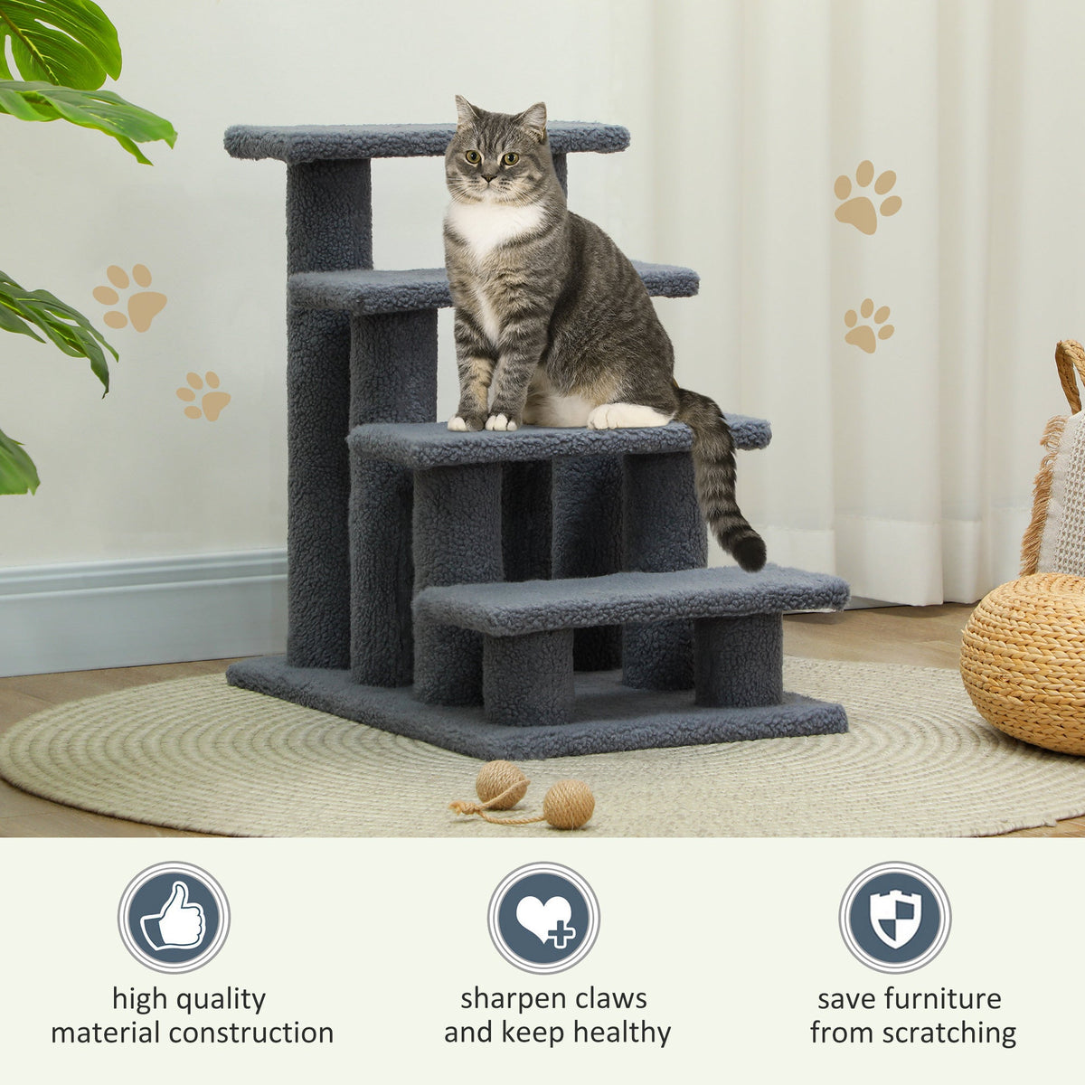 25" 4-Step Multi-Level Carpeted Cat Scratching Post Pet Stairs, Gray