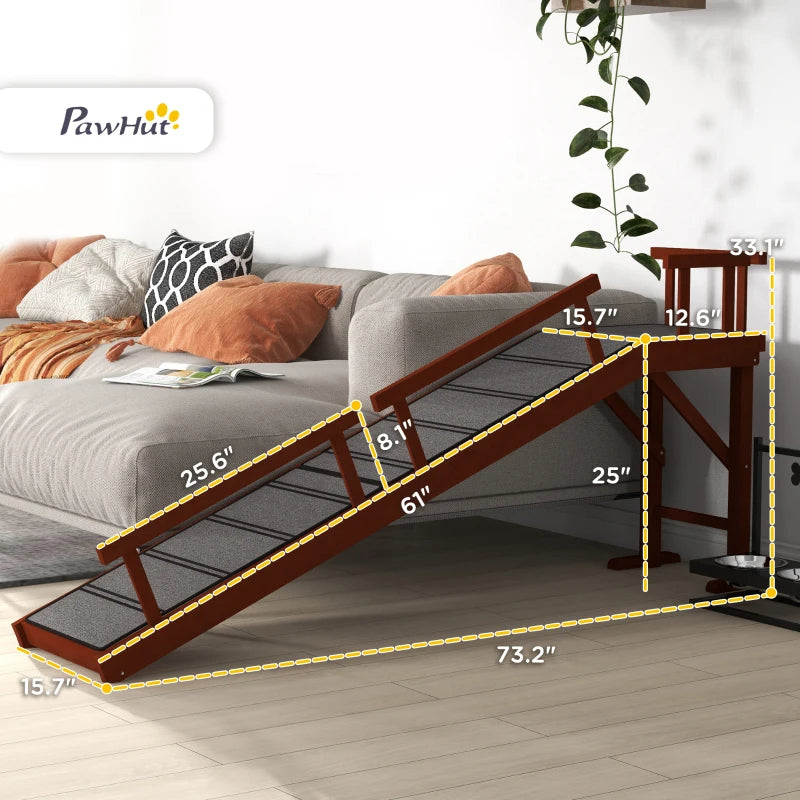 PawHut Wooden Dog Ramp With Removable Guardrails, Non-Slip Surface, 73 Long, Brown