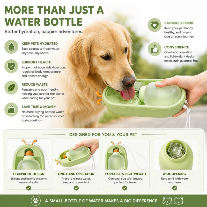 Portable Pet Water Bottle With Cute Antlers  Food Grade, BPA Free, Leak Proof Travel Cup For Dogs, Durable, Easy-to-Clean Outdoor Water Dispenser With Lanyard.