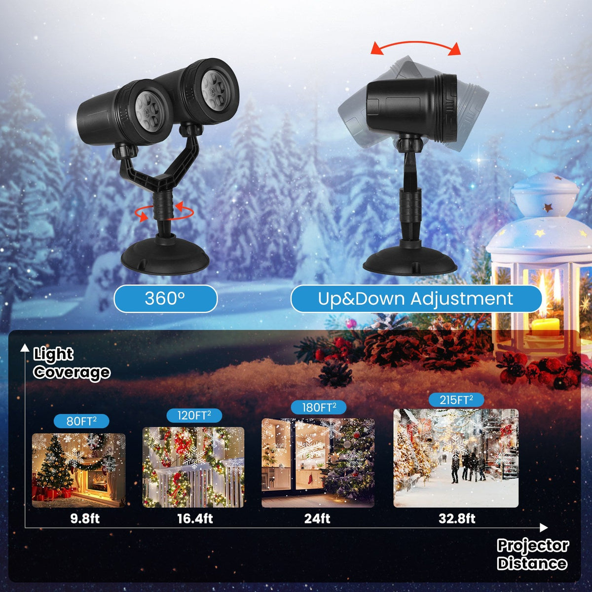 1Pc Christmas Snowflake Projector Light Dual Head LED Stake Light IP44 Waterproof Xmas Decoration For Holiday Indoor Outdoor Use Garden Patio Wall Decor