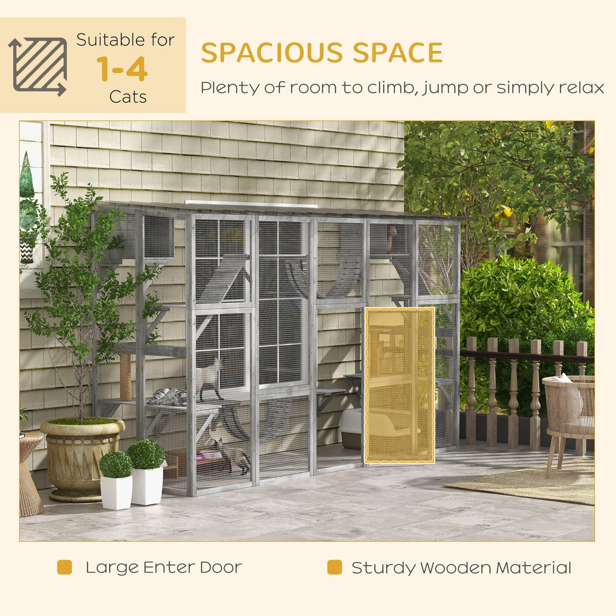 Catio Playground Cat Window Box Outside Enclosure for Multiple Cats w/ Shelves & Bridges, Gray