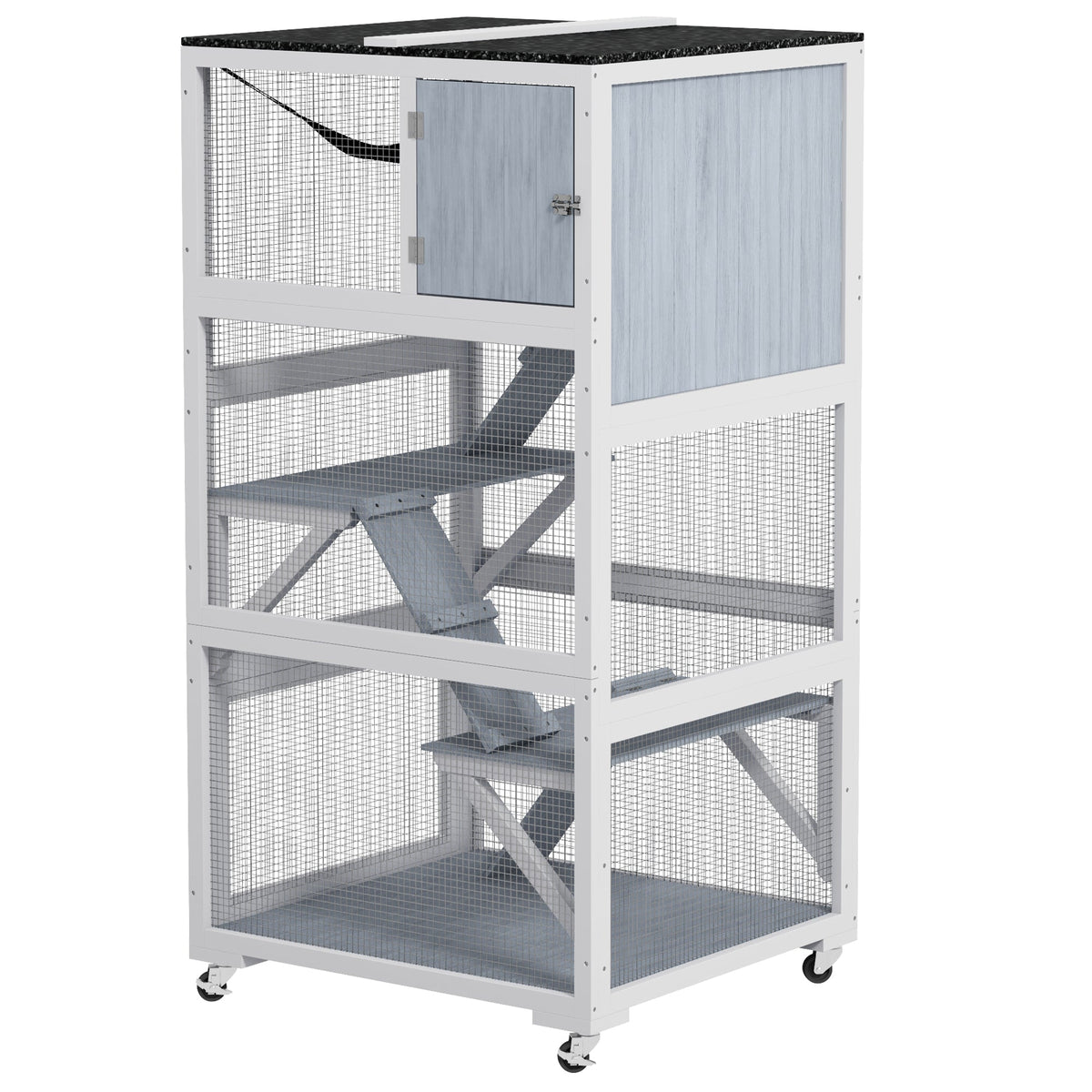 Catio, Outdoor Cat Enclosure House on Wheels with Hammock, Gray