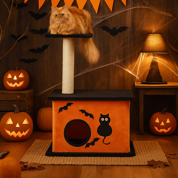 33inch Halloween Cat Tree, Cat Tower Cat Tree For Indoor Cats With Spacious Cat Condo, Large Platform, Sisal Scratching Post, Orange & Black