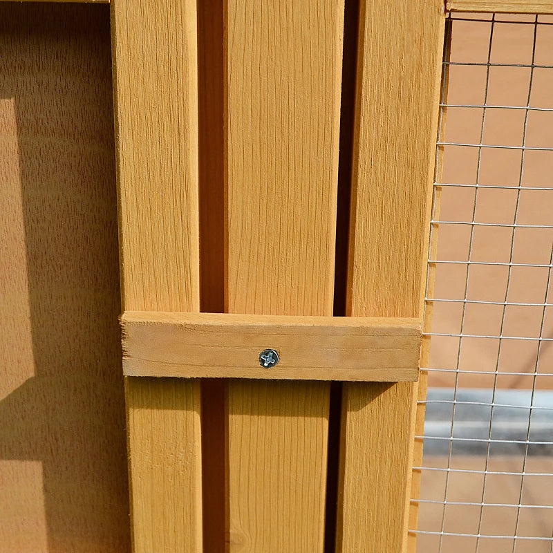 PawHut Wooden Rabbit Hutch Bunny Cage With Openable Waterproof Roof, No Leak Tray Solid Fir Wood Build For Rabbits, Chickens, Ducks
