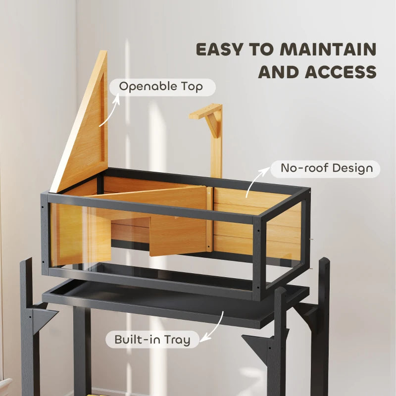 Wooden Tortoise Habitat With Storage Shelf, Tortoise Enclosure With Clear Windows, Openable Top, Lamp Holder, Yellow