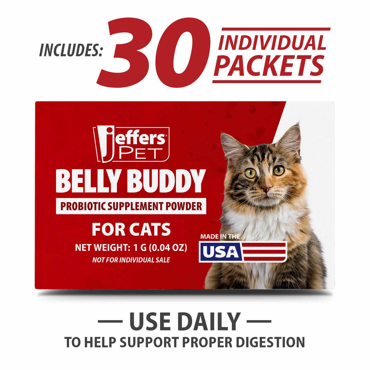 Jeffers BELLY BUDDY Probiotic Supplement Packets for Cats – Multi-Strain Digestive & Immune Support