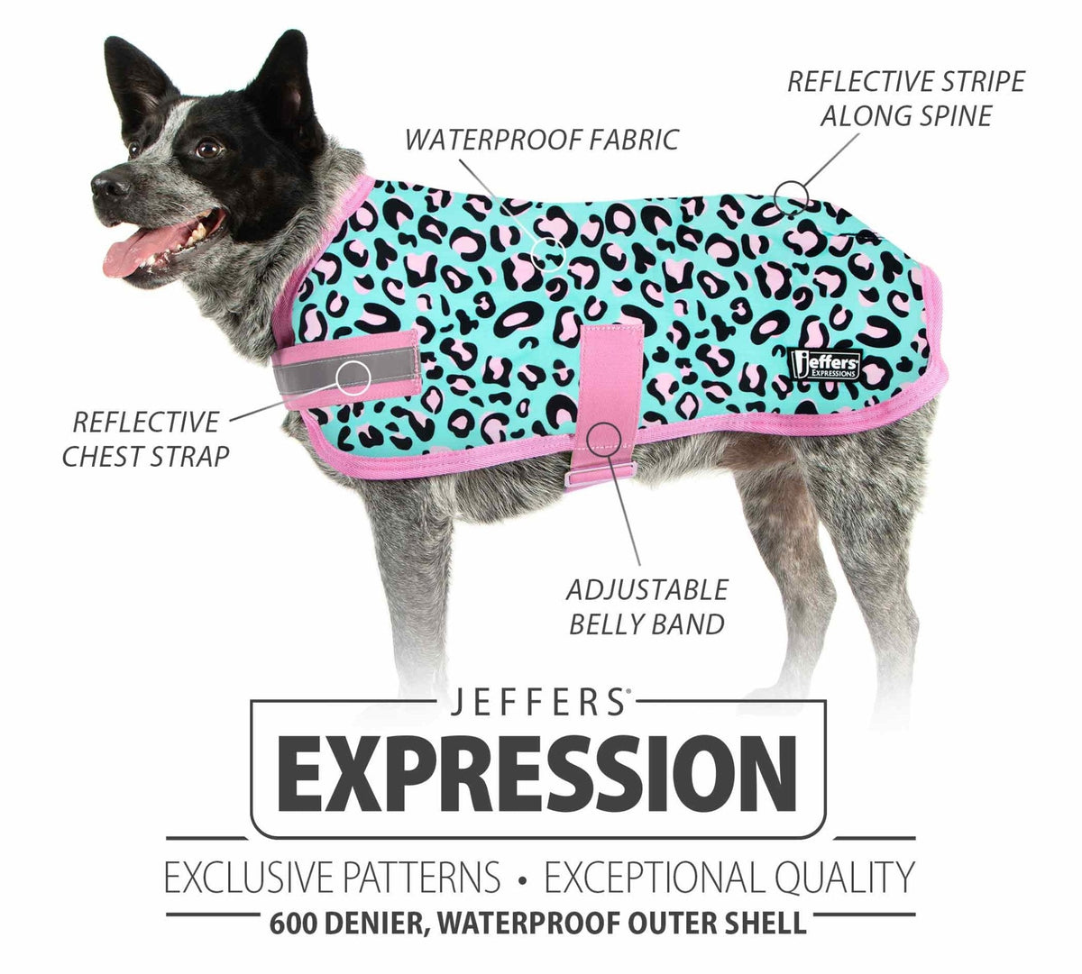 Jeffers Expression 600D Waterproof Ripstop Dog Coat, 240 Gram