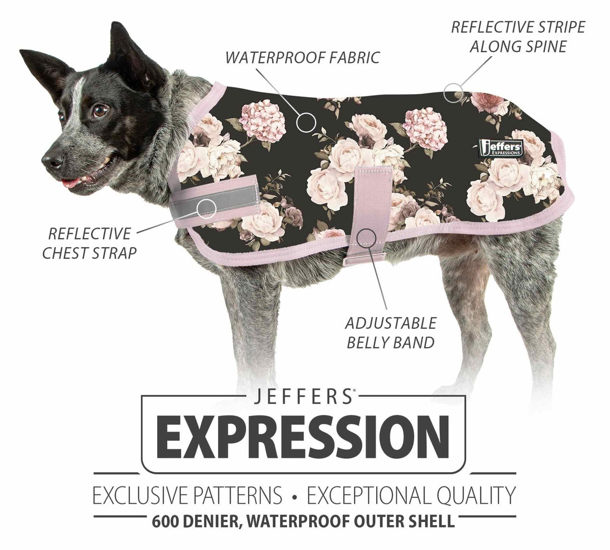 Jeffers Expression 600D Waterproof Ripstop Dog Coat, 240 Gram