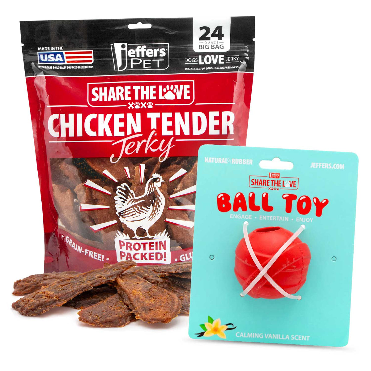 Jeffers Stuffable Dog Chew Toys with Chicken Breast Jerky Treats Kit
