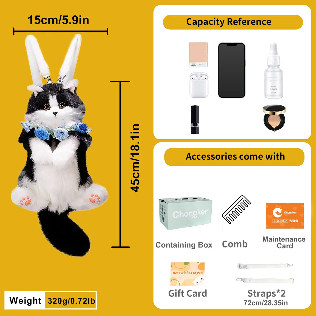 Mini Tuxedo Cat Backpack – Plush Cat Bag for Girls Gift Idea